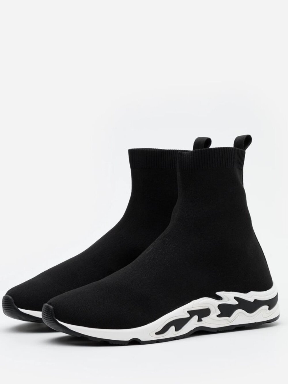 Sandro Sock Sneakers black knit with White Sculpted Sole flame